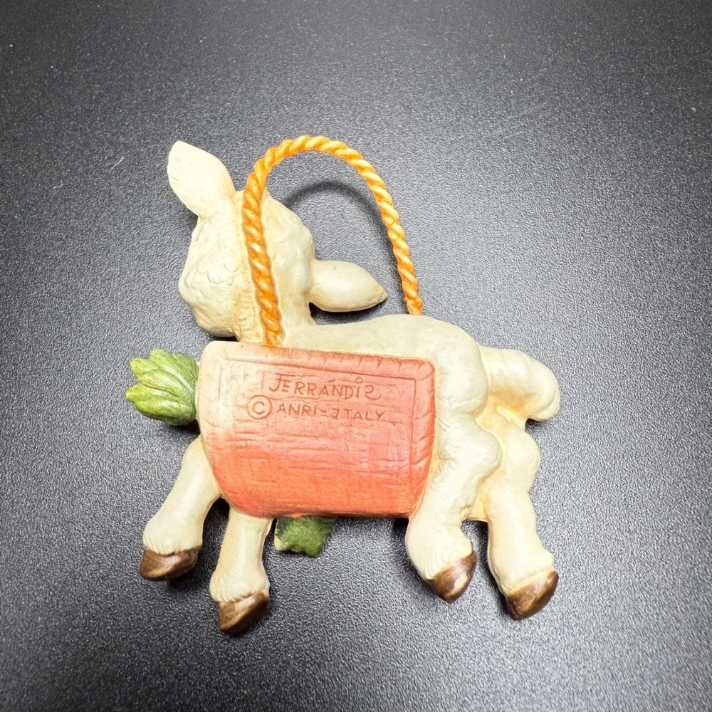 Jerrandi Italy‎ Ceramic Lamb with Basket Ornament Figurine Easter Spring